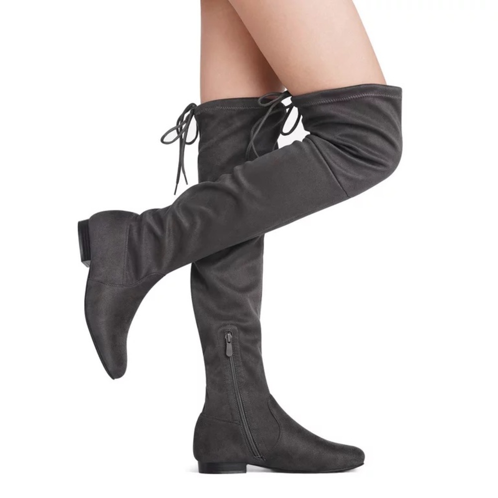 Vegan suede thigh high Pauline boots. Size 9 US